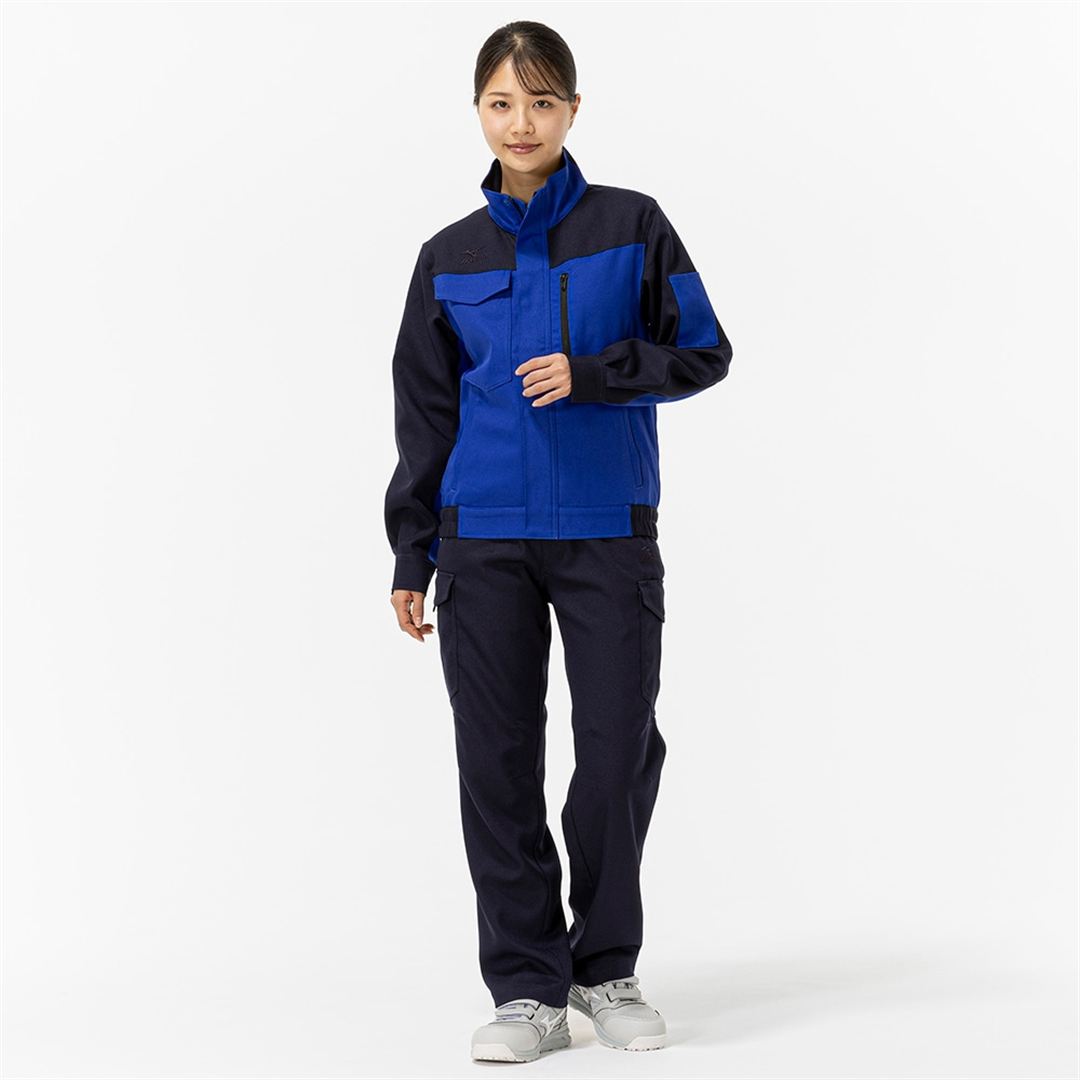 ワークジャケット(大きいサイズ／ネーム刺繍対応／制電) ネイビー×ブルー 6XL-8