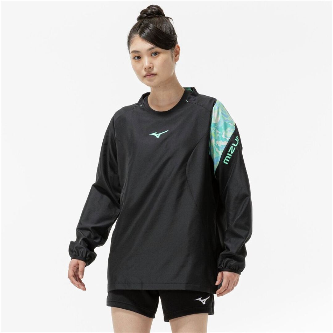 ウォーマーシャツ(長袖／バレーボール) ブラック×ミント 2XL