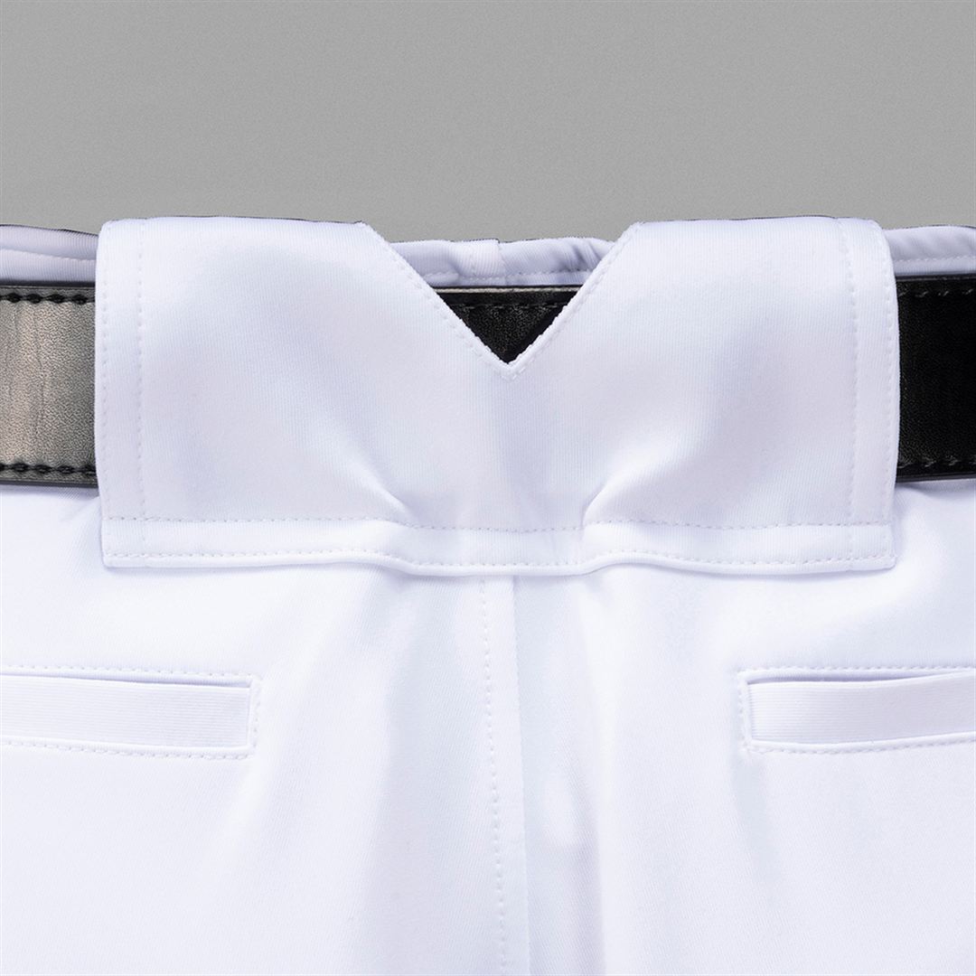 【ミズノ直営限定／ミズノプロ】強伸 ストレッチパンツ／ストレートフィットタイプ(4ミリライン加工ワッペン付き) ホワイト×ネイビー M