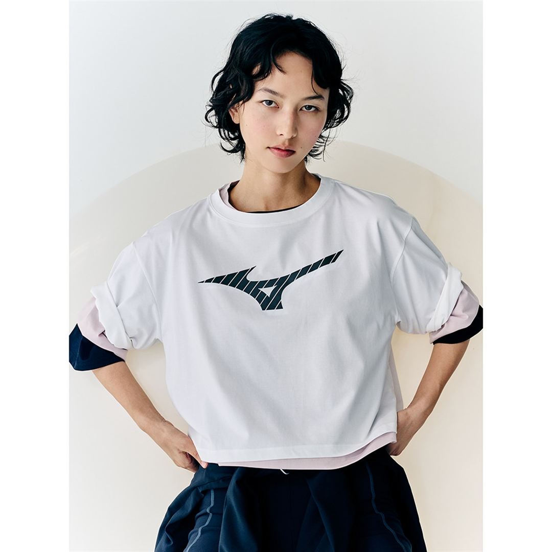 【ミズノ直営限定】ビッグロゴクロップドTシャツ(ワイドシルエット) ホワイト S