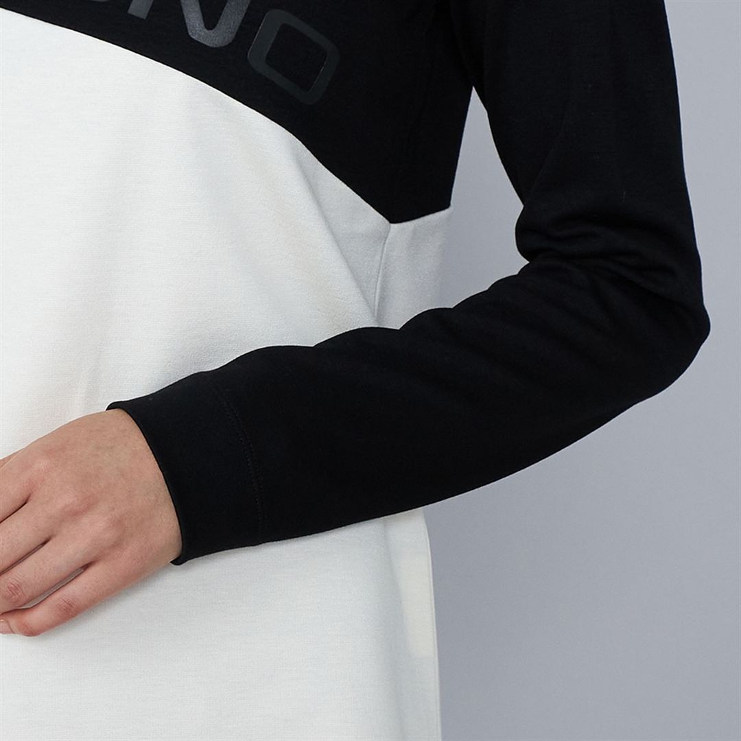 ヘザーストレッチハイネックシャツ ブラック×ホワイト XL