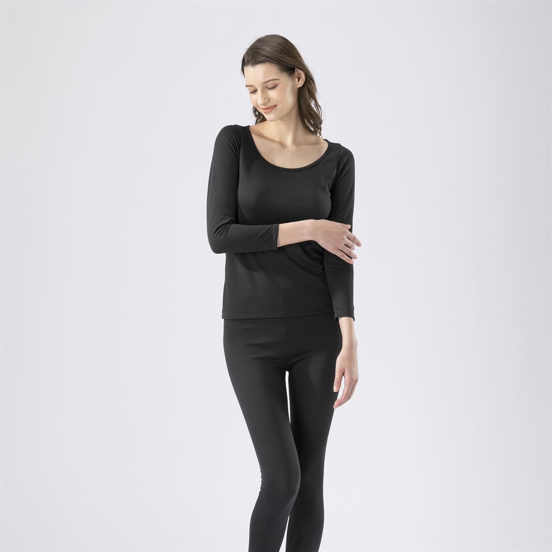 【吸湿発熱】ブレスサーモアンダーウエア 薄手 for Daily ラウンドネック9分袖シャツ ブラック S