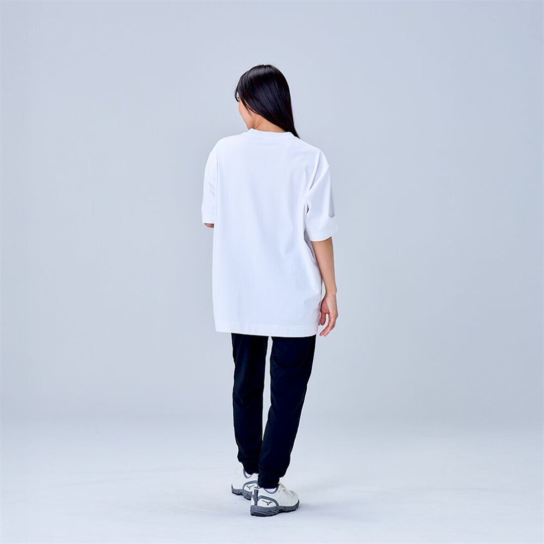ハイストレッチ クルーネック半袖シャツ（ワイドシルエット） ホワイト XL