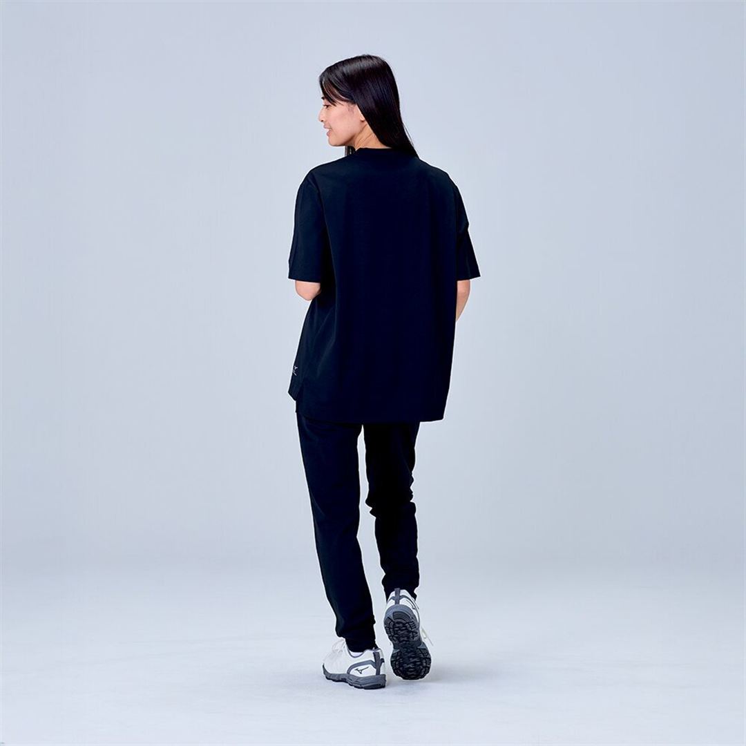 ハイストレッチ クルーネック半袖シャツ（ワイドシルエット） ブラック XL