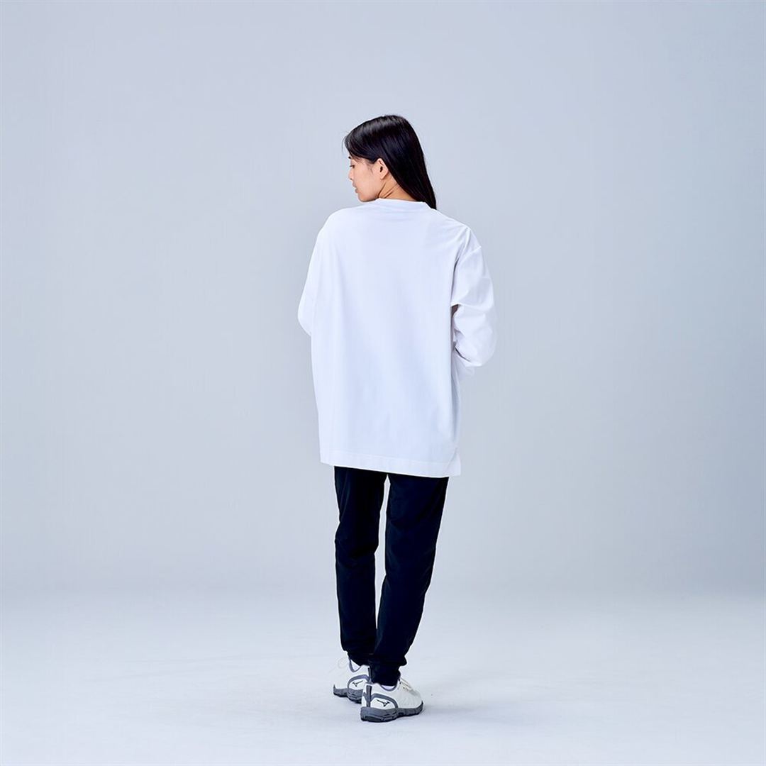 ハイストレッチ クルーネック長袖シャツ（ワイドシルエット） ホワイト XL
