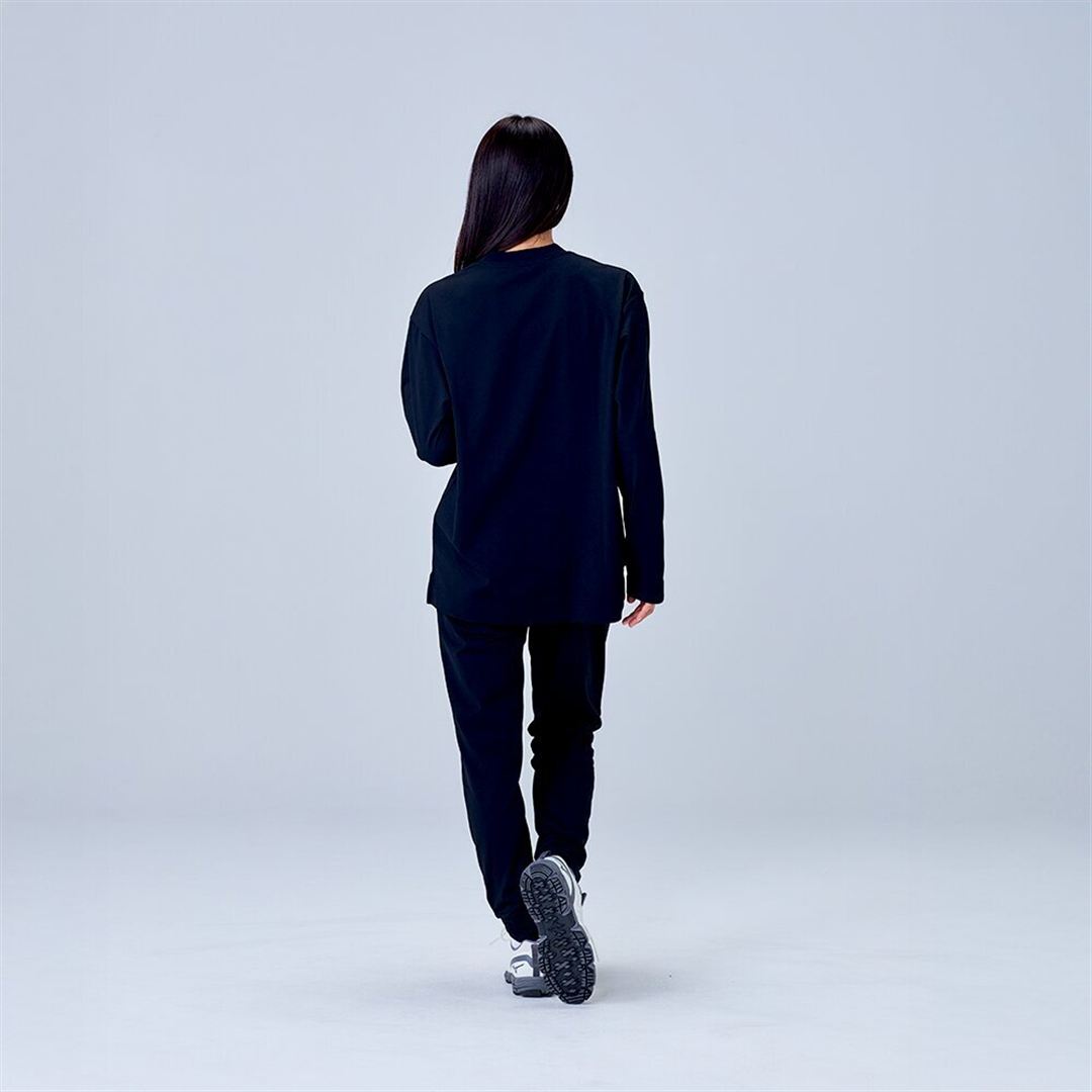 ハイストレッチ クルーネック長袖シャツ（ワイドシルエット） ブラック XL