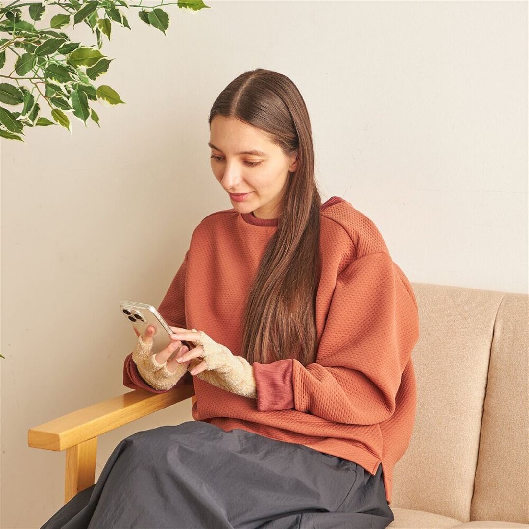 【吸湿発熱】ブレスサーモゆるぬくやわらかニット手袋指抜き ライトベージュ