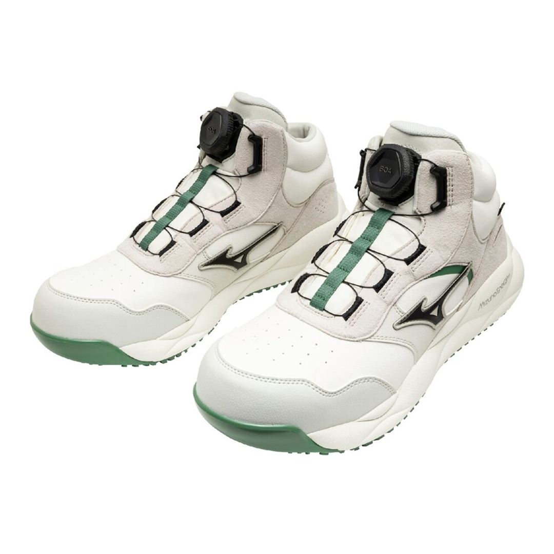 【ミズノ公式オンライン限定】オールマイティHV 73M BOA(ダイヤル／ミッドカット) アイボリー×ブラック×グリーン 29.0