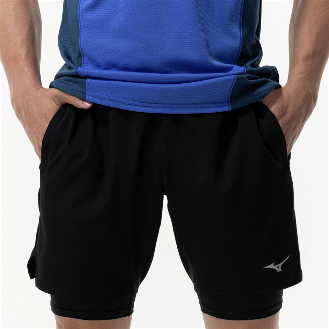 【ミズノ直営限定】ランニング ハーフパンツ インナータイツ付 ブラック XL