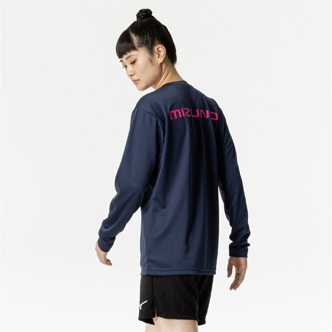 プラクティスシャツ(長袖／バレーボール) ドレスネイビー×マゼンタ XL
