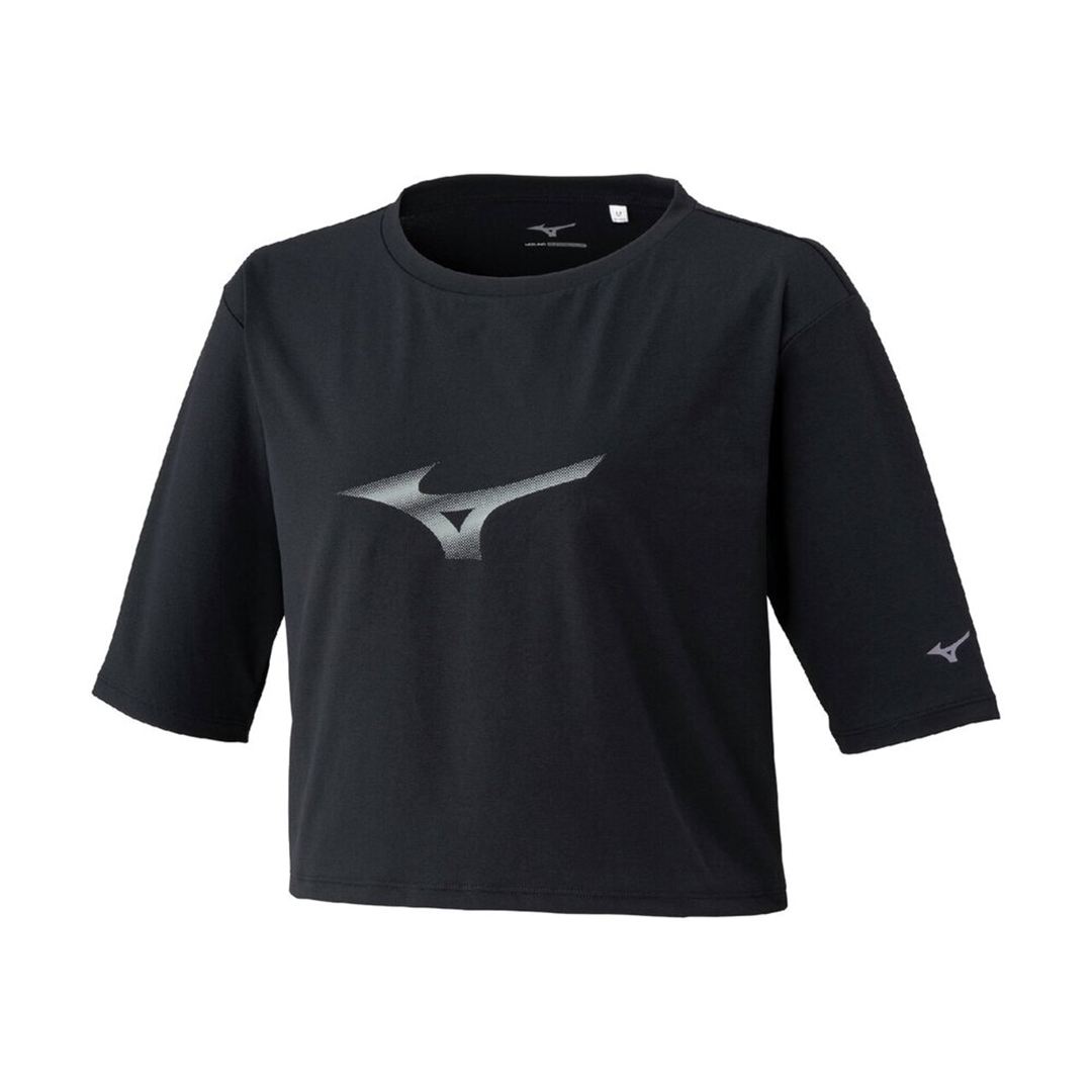ストレッチソフトドライクロップドTシャツ(ワイドシルエット) ブラック S