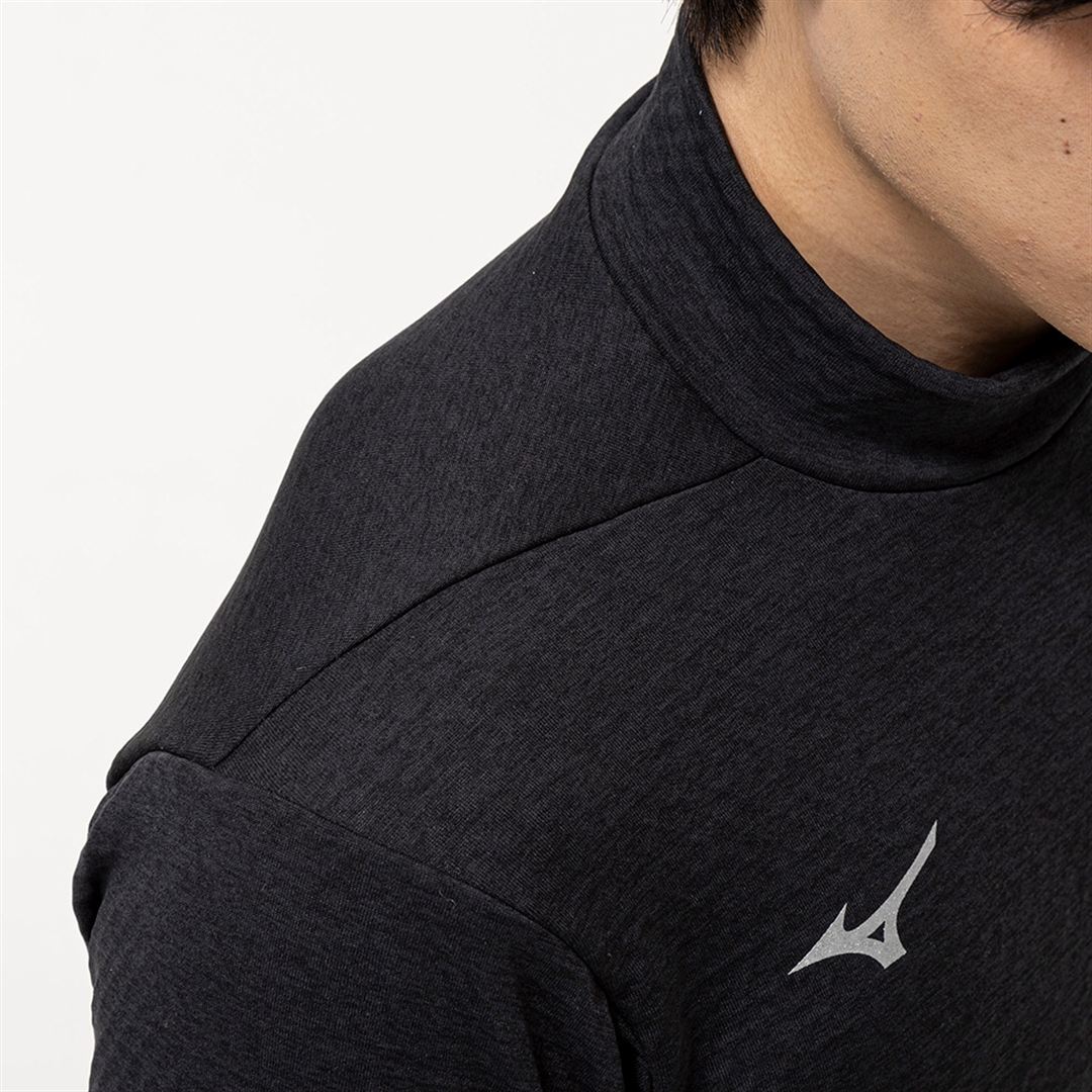 ストレッチフリースハイネックTシャツ(長袖) ブラック杢 XL