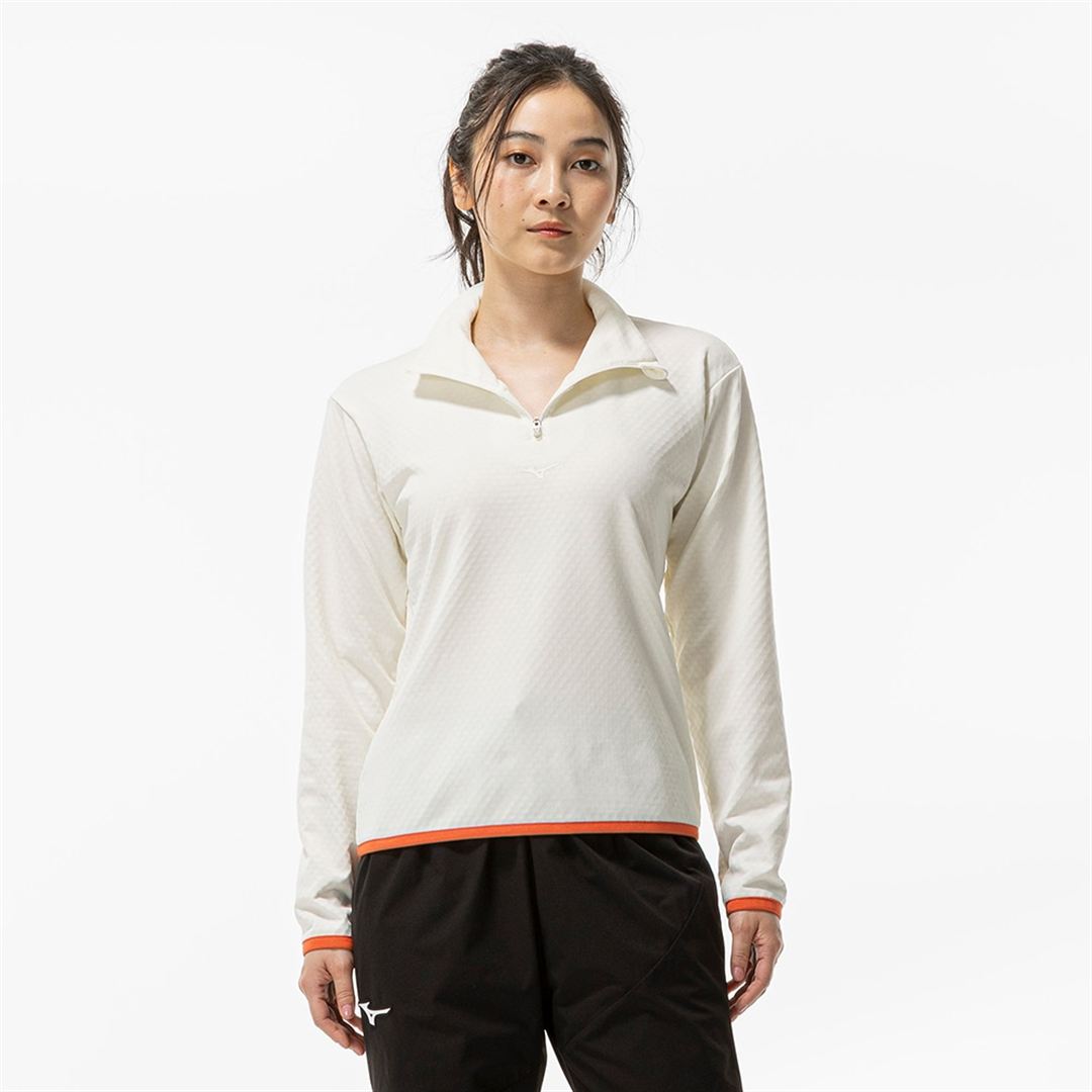 ストレッチフリースハーフジップTシャツ(長袖) スノーホワイト杢 XL