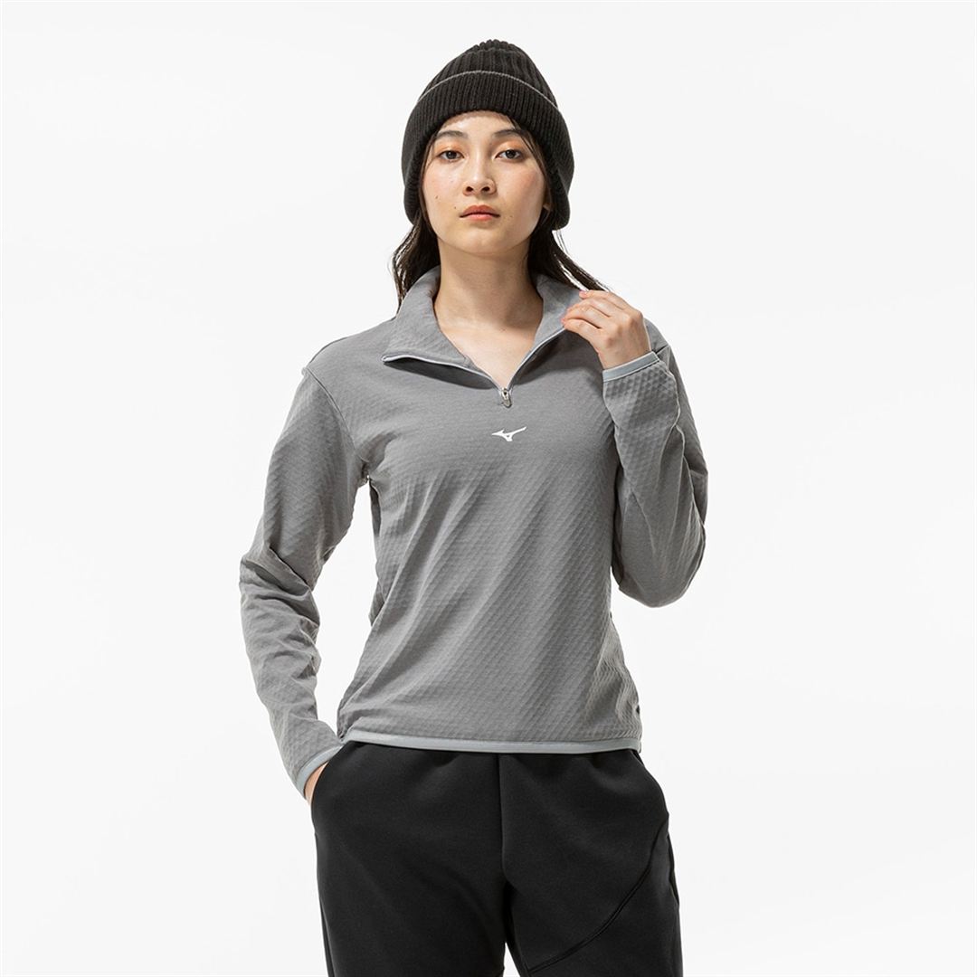 ストレッチフリースハーフジップTシャツ(長袖) フロストグレー杢 XL
