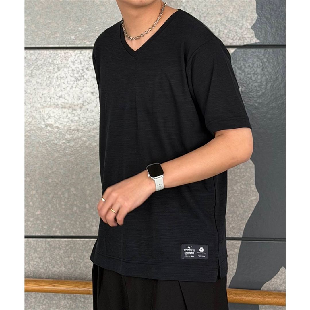 365オールインワン メリノウール Vネック半袖シャツ ブラック XL
