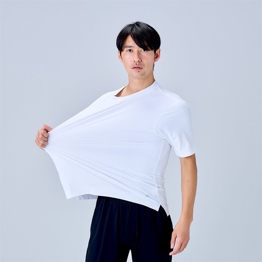ハイストレッチ クルーネック半袖シャツ（ワイドシルエット） ホワイト XL