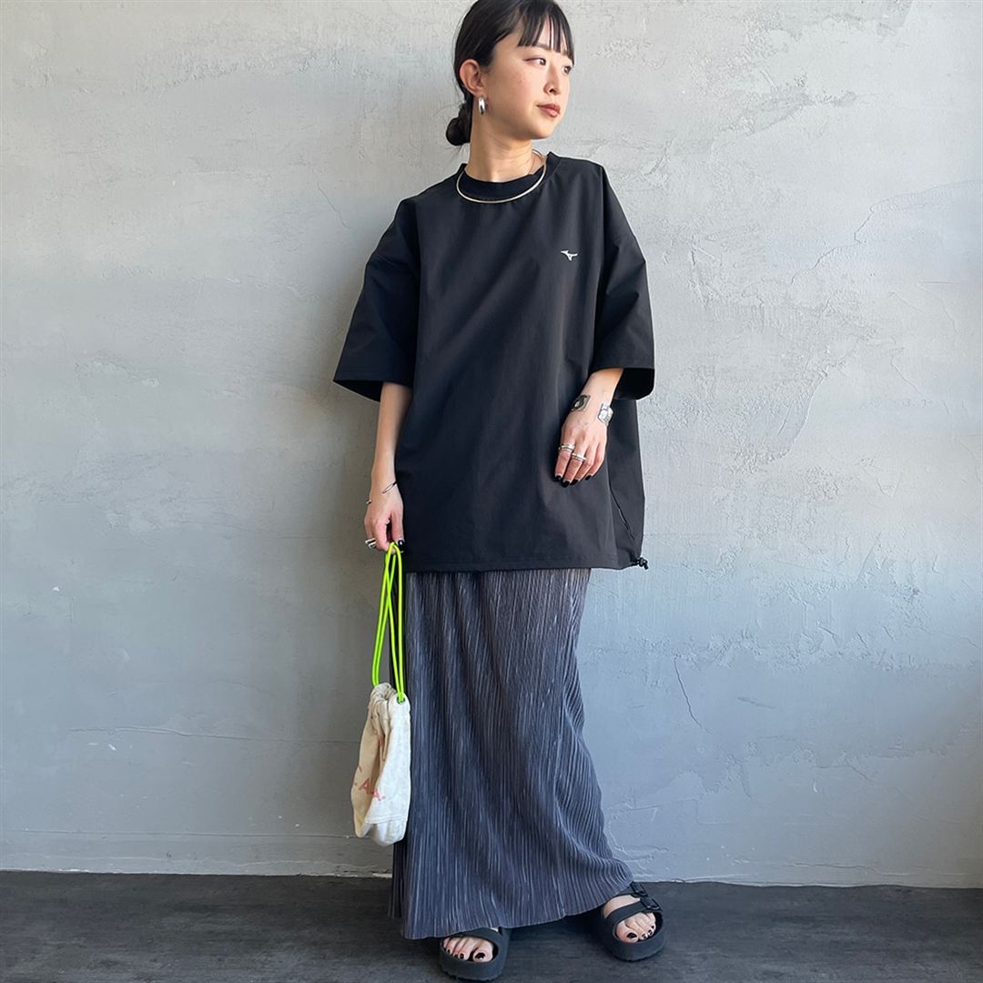 【JEANS FACTORY】ウォーターリパレントストレッチウーブンTシャツ ブラック S