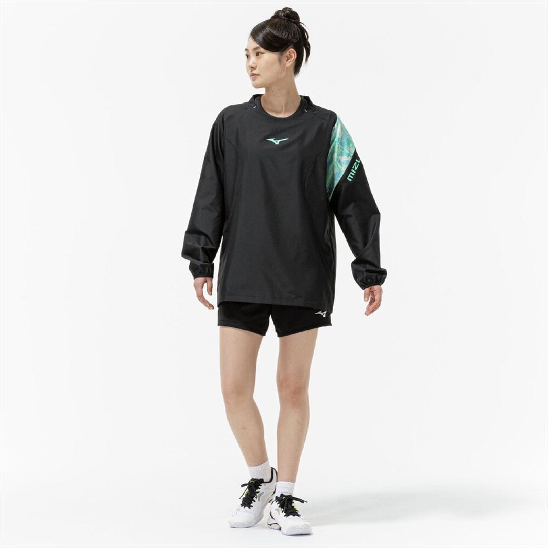 ウォーマーシャツ(長袖／バレーボール) ブラック×ミント 2XL