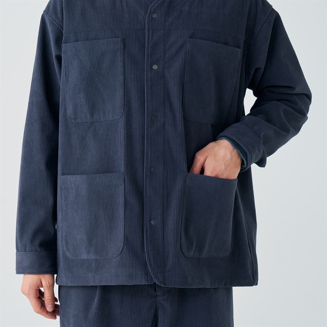 【ミズノ直営限定】ストレッチコーデュロイノーカラーカバーオールジャケット チャコールグレー XL