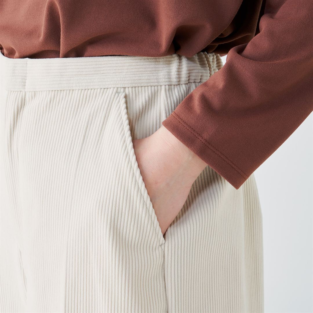 【ミズノ直営限定】ストレッチコーデュロイワイドパンツ カーキ S