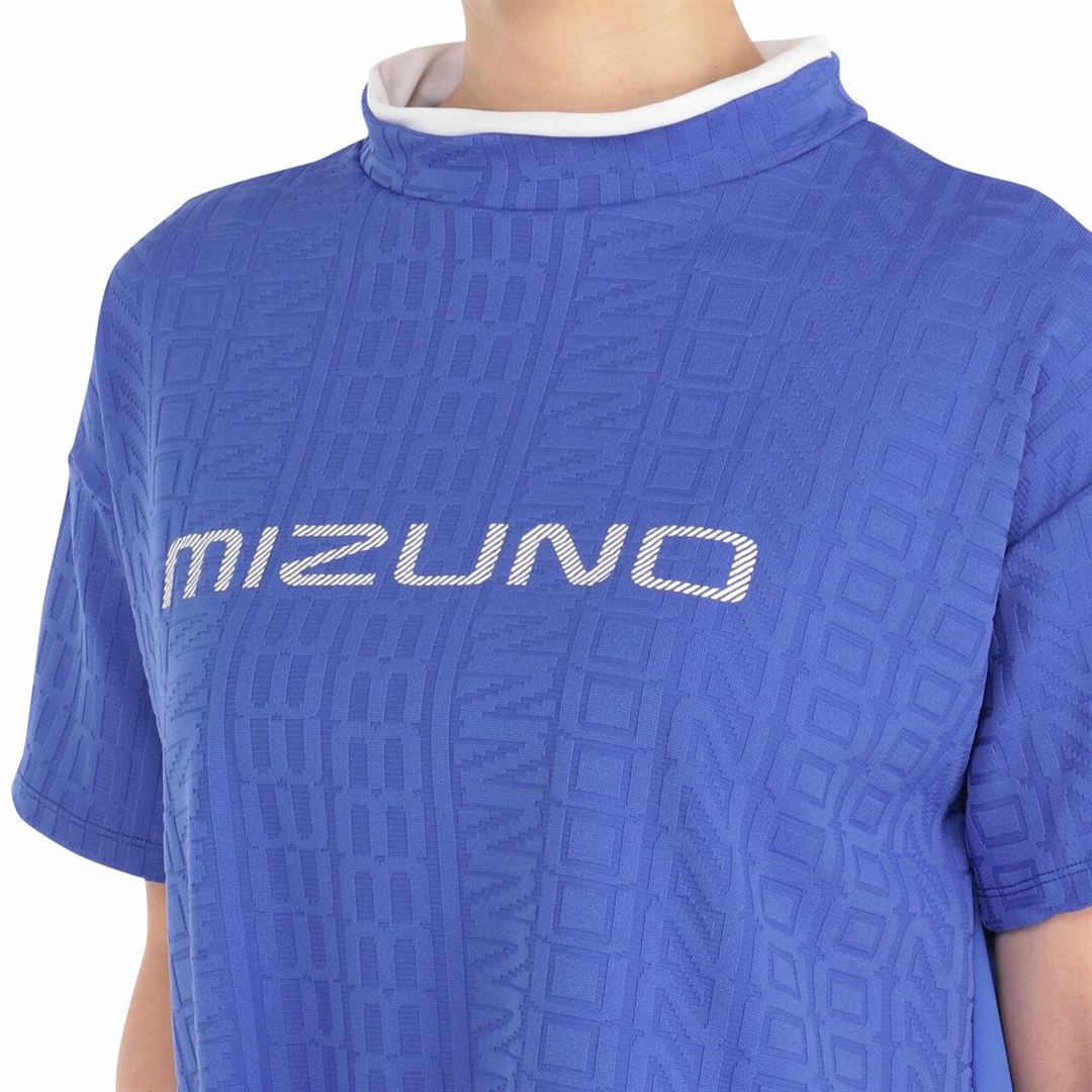 UVミズノロゴジャカードモックネック半袖シャツ ロイヤルブルー XL