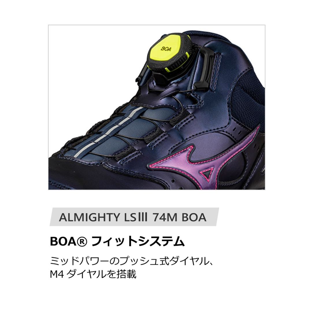 オールマイティLSIII 74M BOA(ダイヤル／ミッドカット) ネイビー×サイバーピンク×イエロー 29.0
