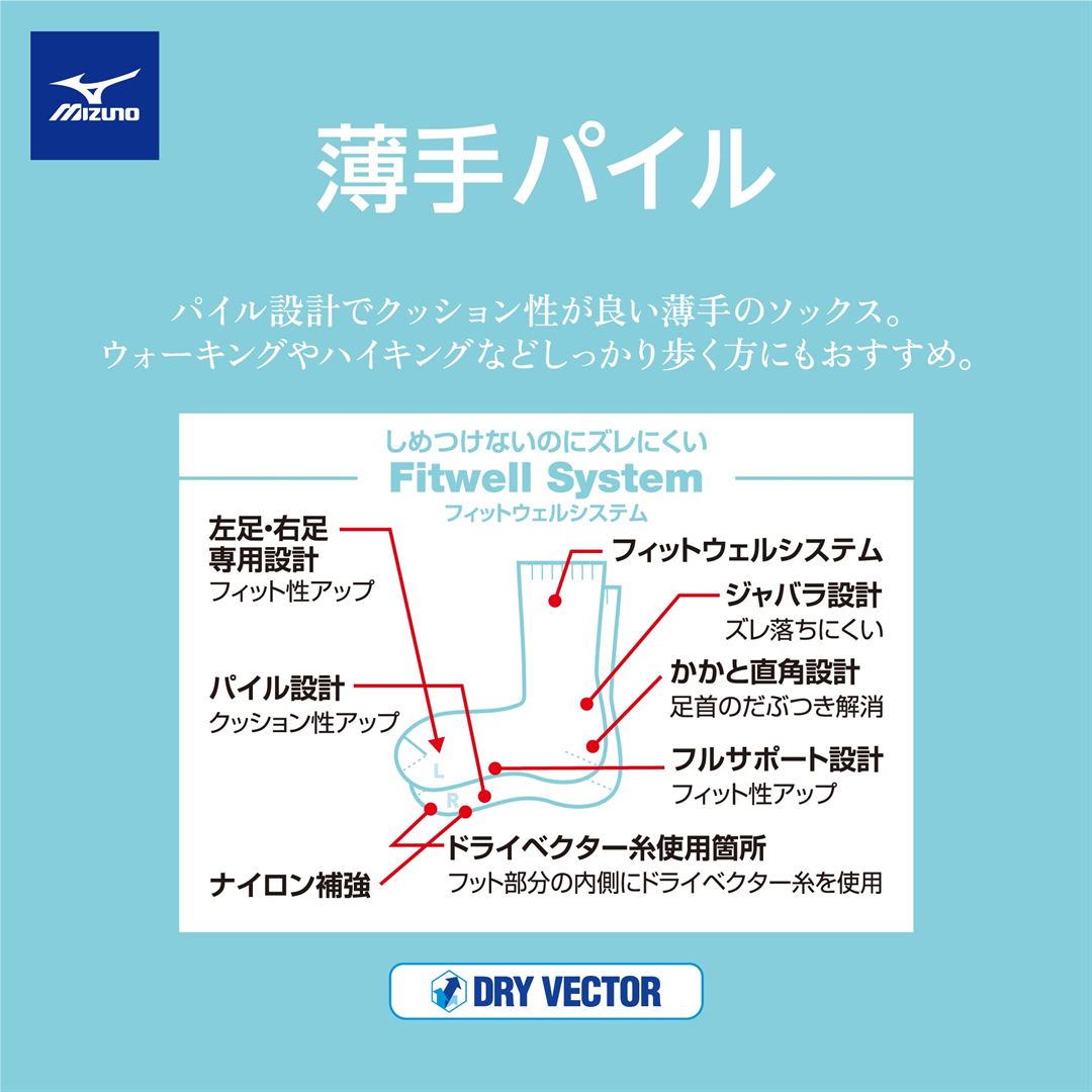 ドライベクター薄手パイルソックス インディゴブルー