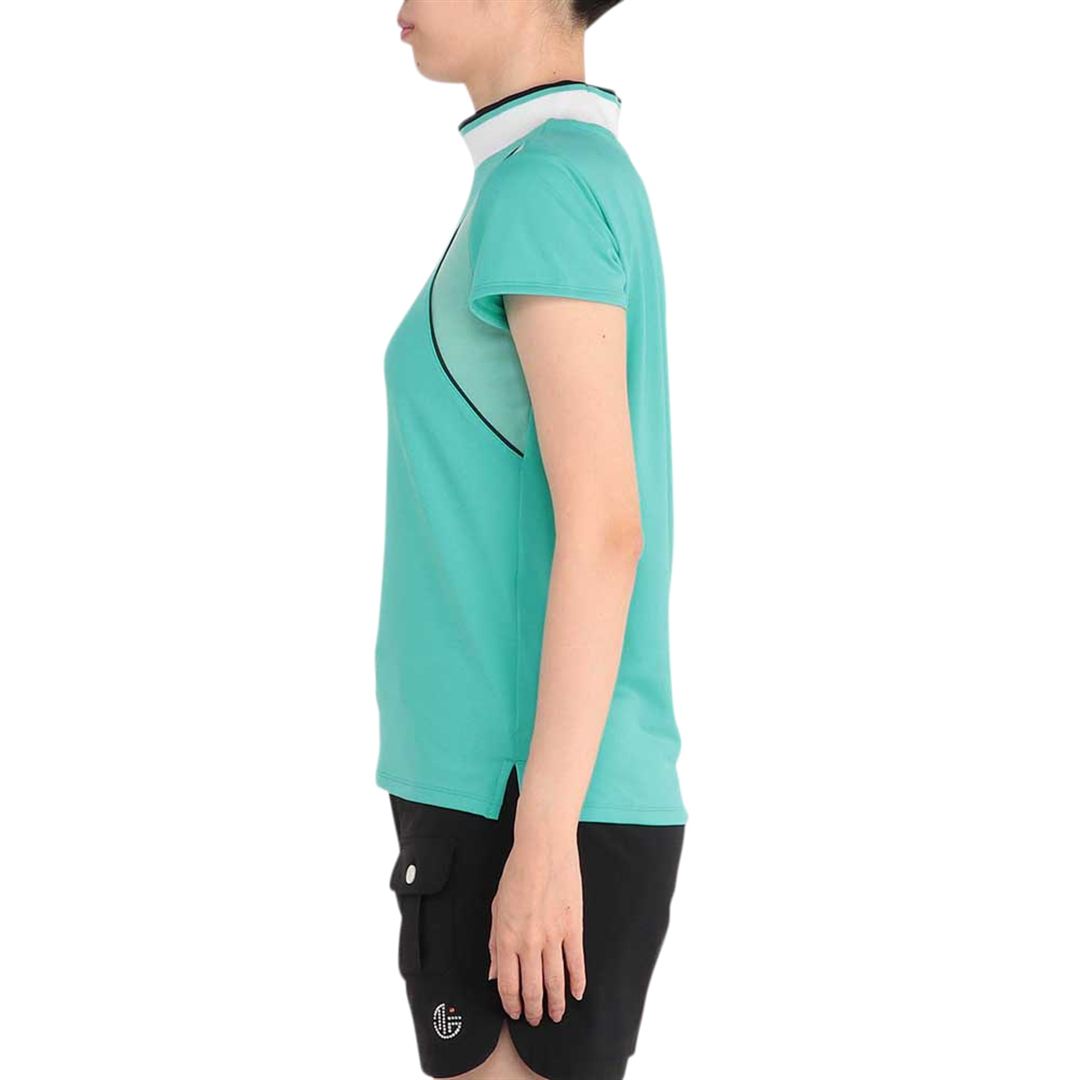 【MGFコレクション】フレンチスリーブリブハイネックシャツ ホワイト S