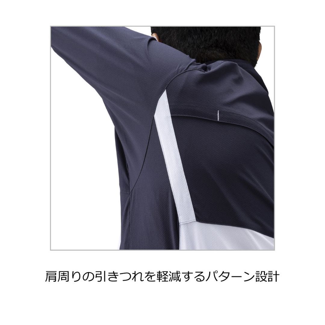 ワークジャケット ストレッチ(ネーム刺繍対応／制電) ベイパーシルバー×M.チャコール XS
