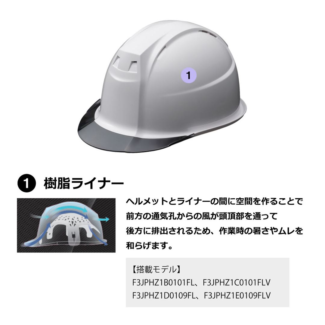 産業用ヘルメット FT01(スモークバイザー／墜落時保護用樹脂ライナー／通気孔) ホワイト
