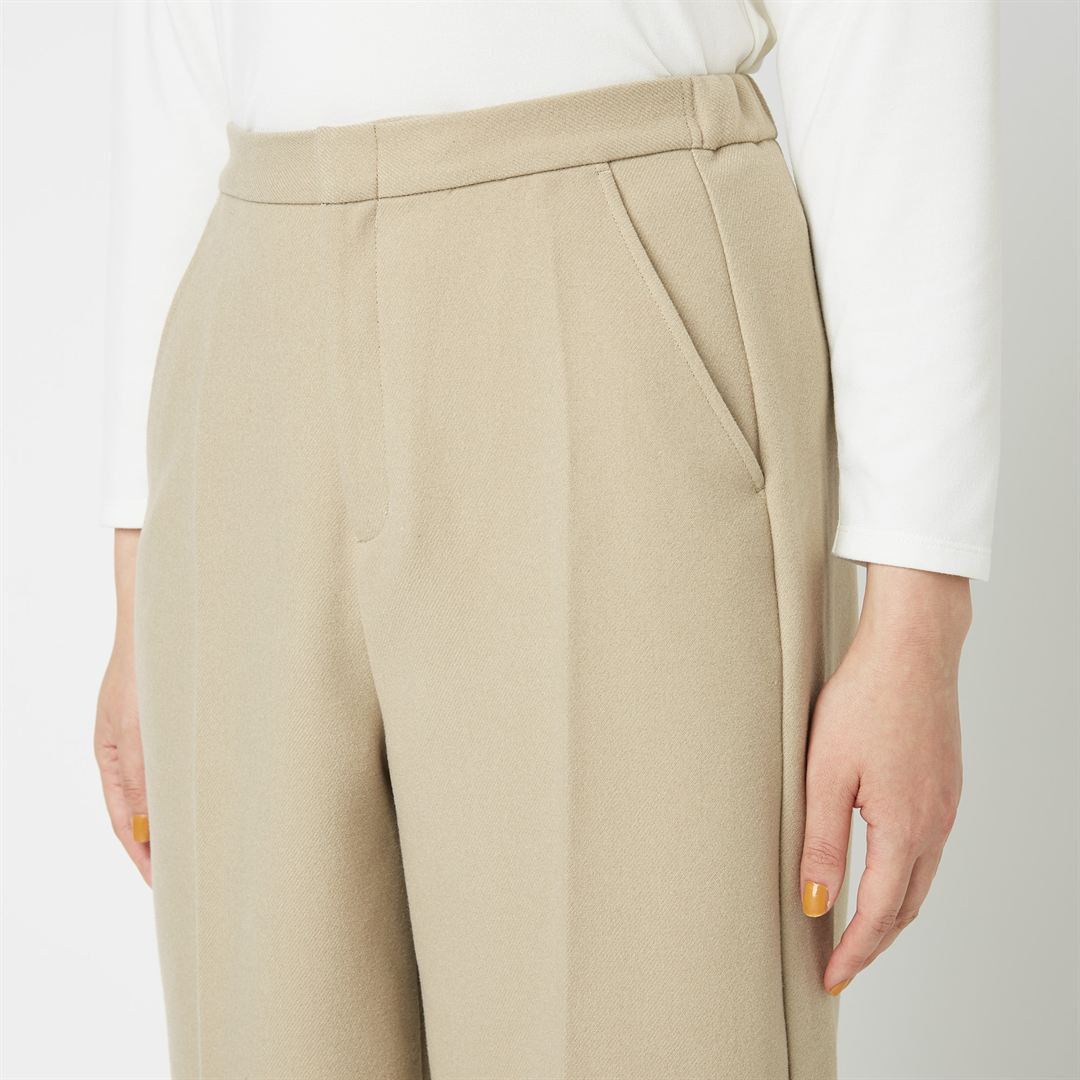 ウールタッチストレートワイドパンツ グレージュ L
