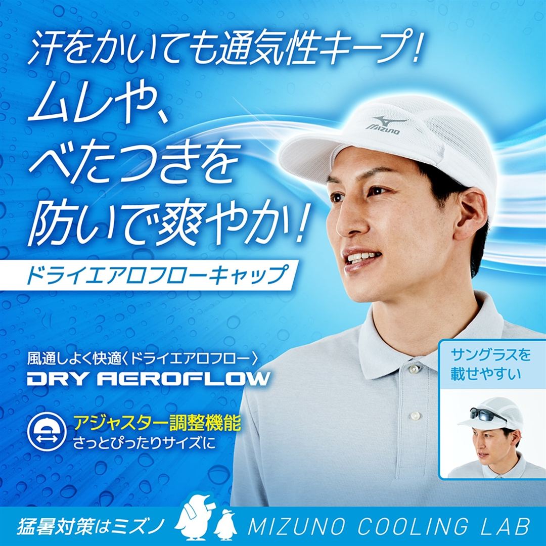 【汗処理／通気】ドライエアロフローキャップ ホワイト 56-60
