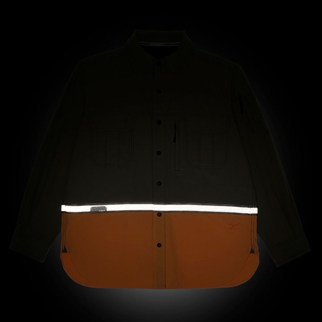 【ミズノ公式オンライン限定】ストレッチバイカラーシャツ カーキ×オレンジ M