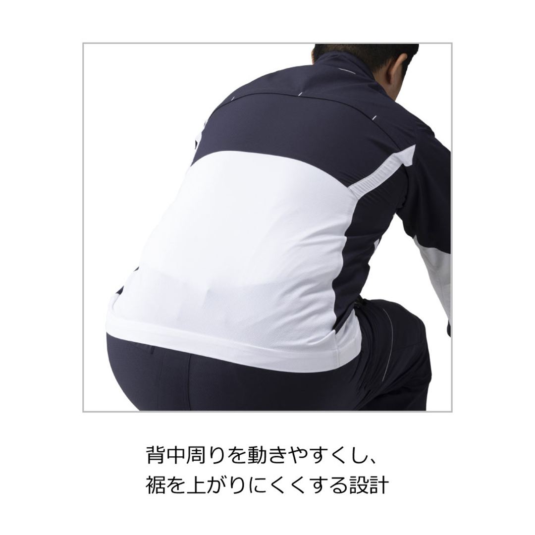 ワークジャケット ストレッチ(ネーム刺繍対応／制電) ベイパーシルバー×M.チャコール XS