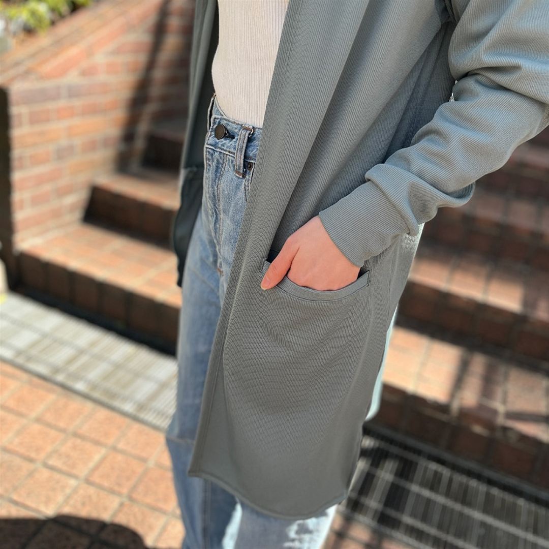 UVカットリブロングカーディガン オックスフォードベージュ S