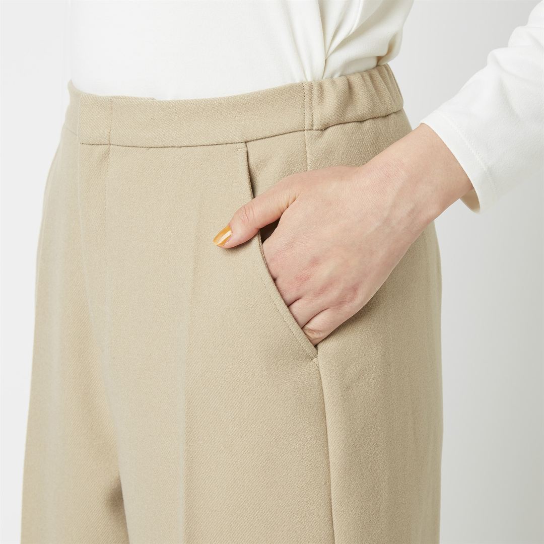 ウールタッチストレートワイドパンツ グレージュ L