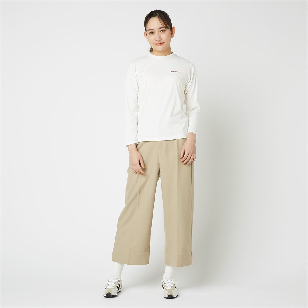 ウールタッチストレートワイドパンツ グレージュ L