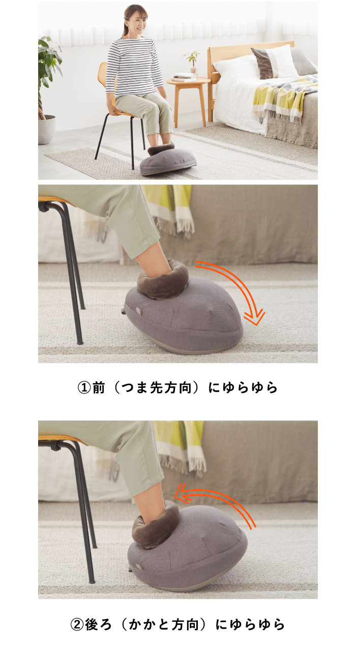 ①前（つま先方向）にゆらゆら②後ろ（かかと方向）にゆらゆら