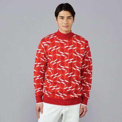 吸湿発熱】ブレスサーモウールジャガードハイネックセーター