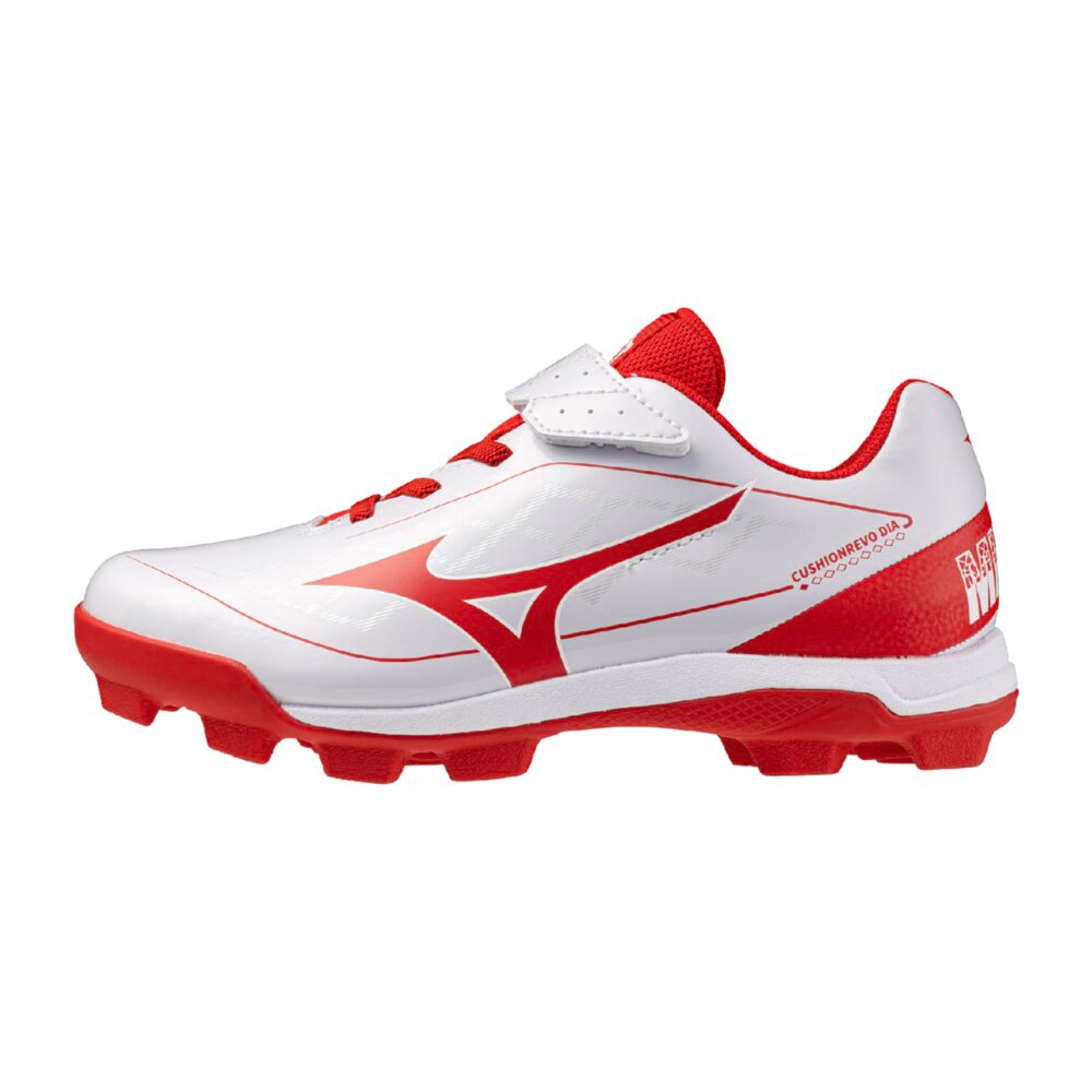 Mizuno 野球スパイク ホワイト/ブルー/レッド　クッションレボミッド クッションレボダイア Jr.(野球／ソフトボール)|11GP2527