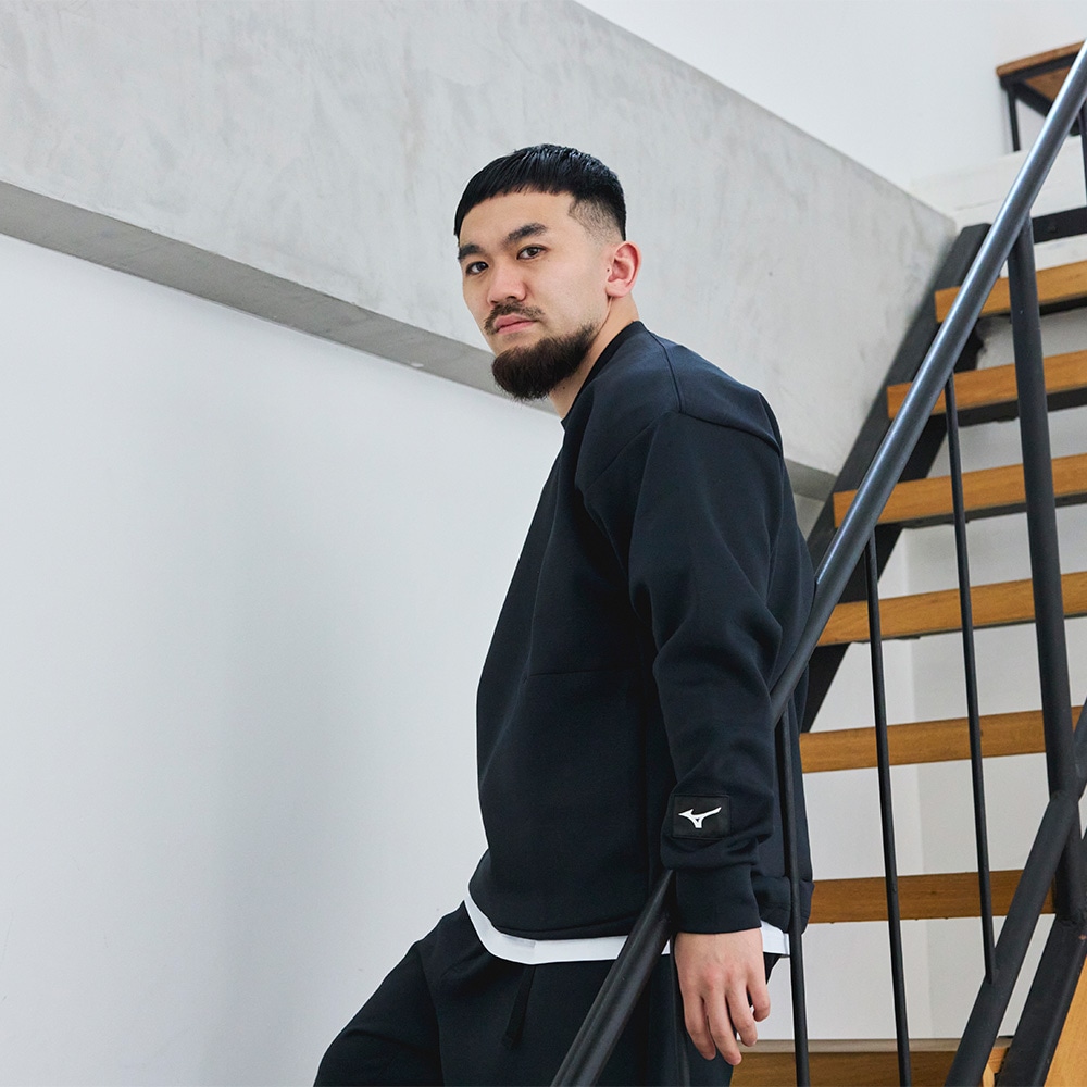 【Mサイズ】LTT SOFTKNIT CREW TOP BLK 機能性素材 ルーズフィットスウェットクルー|32MC5US1|ミズノトレーニング