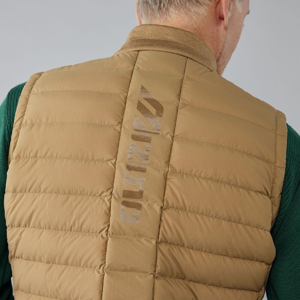 未使用】ミズノ ブレスサーモ 電熱 発熱 ベスト ベージュ M ゴルフ スポーツ MGFコレクション／吸湿発熱】ブレスサーモダウンベスト|E2JEB752