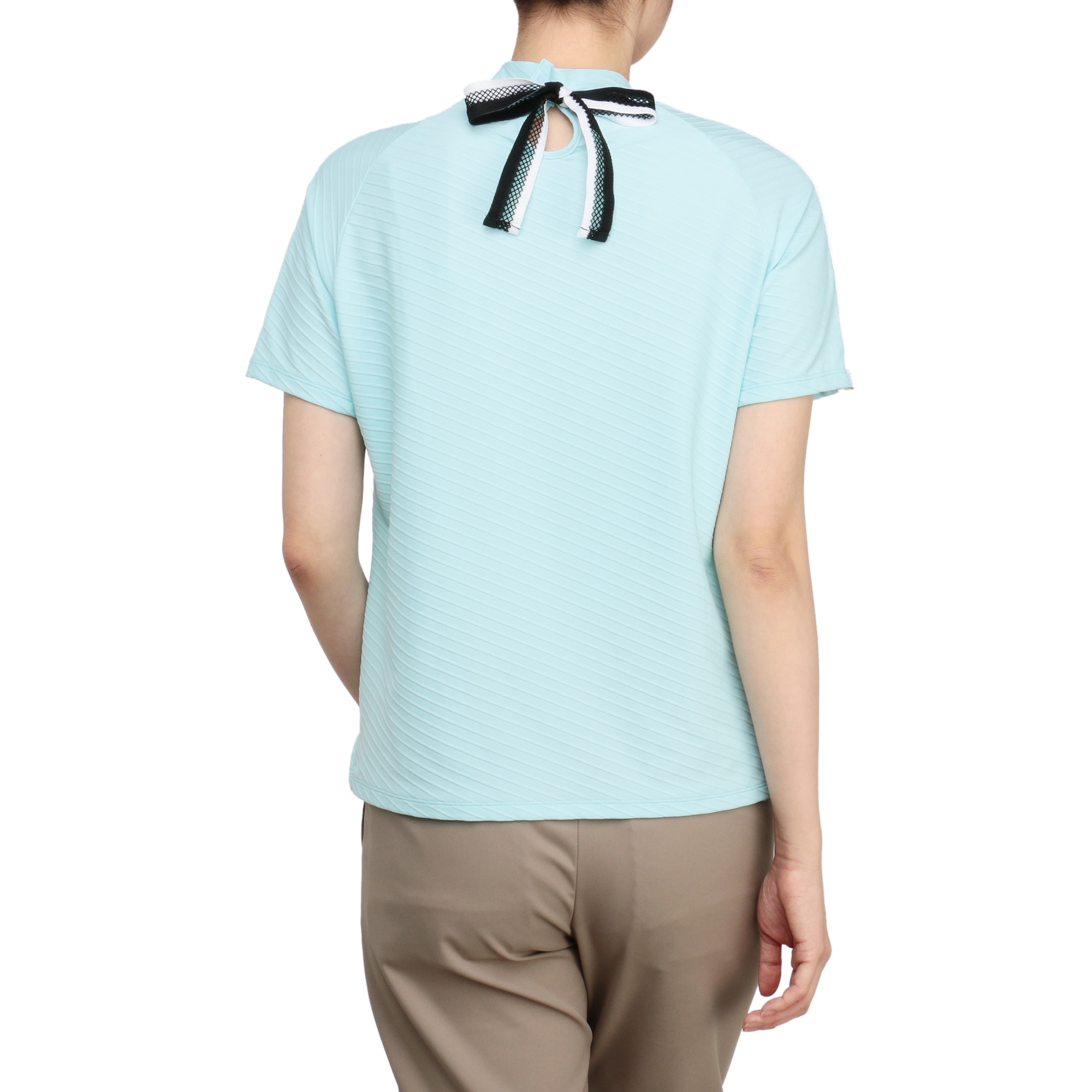 UVバイアス柄モックネックリボン半袖シャツ[ウィメンズ]|E2MAA208|半袖