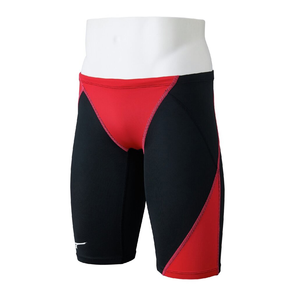 ミズノ　メンズ競泳用 ハーフスパッツ ブラック×レッド L ミズノ メンズ競泳用 ハーフスパッツ ブラック×レッド L