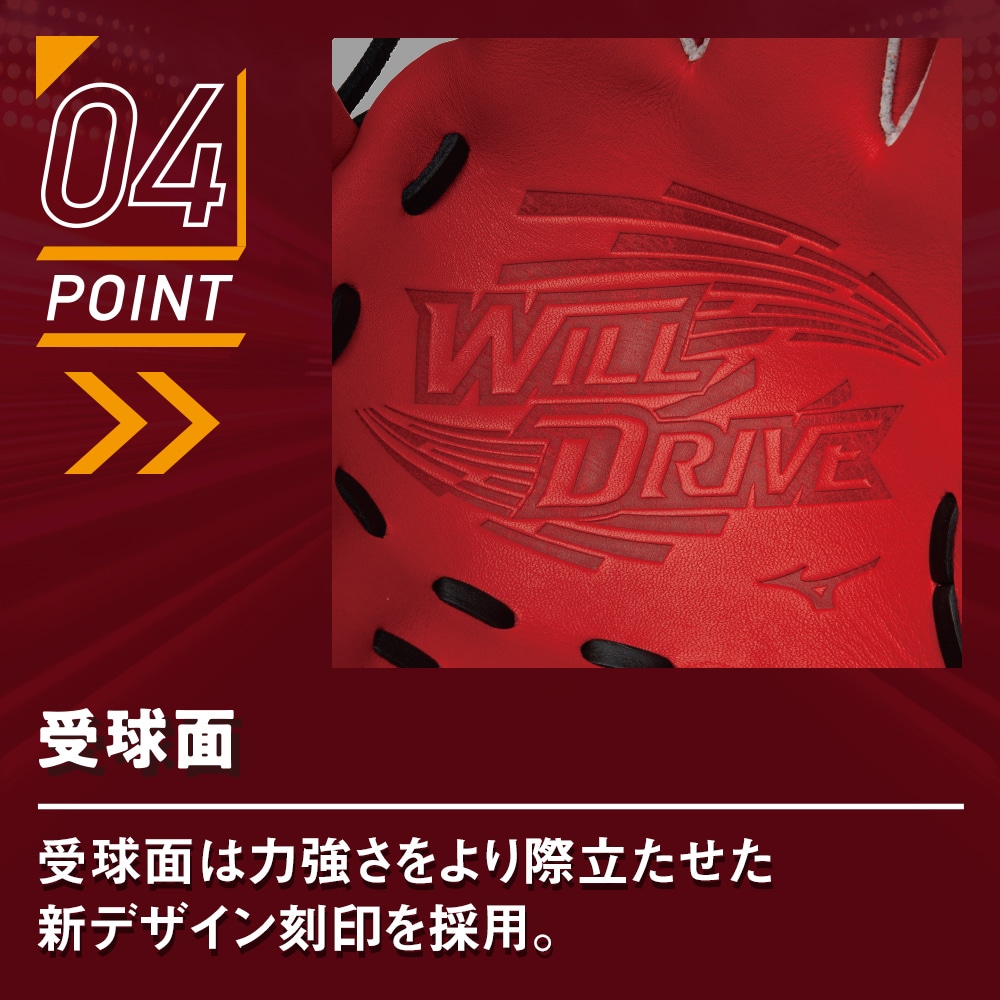 赤い8のクラブカード 軟式用ウィルドライブ レッド IBE【内野手向け／サイズ9】|1AJGR32813