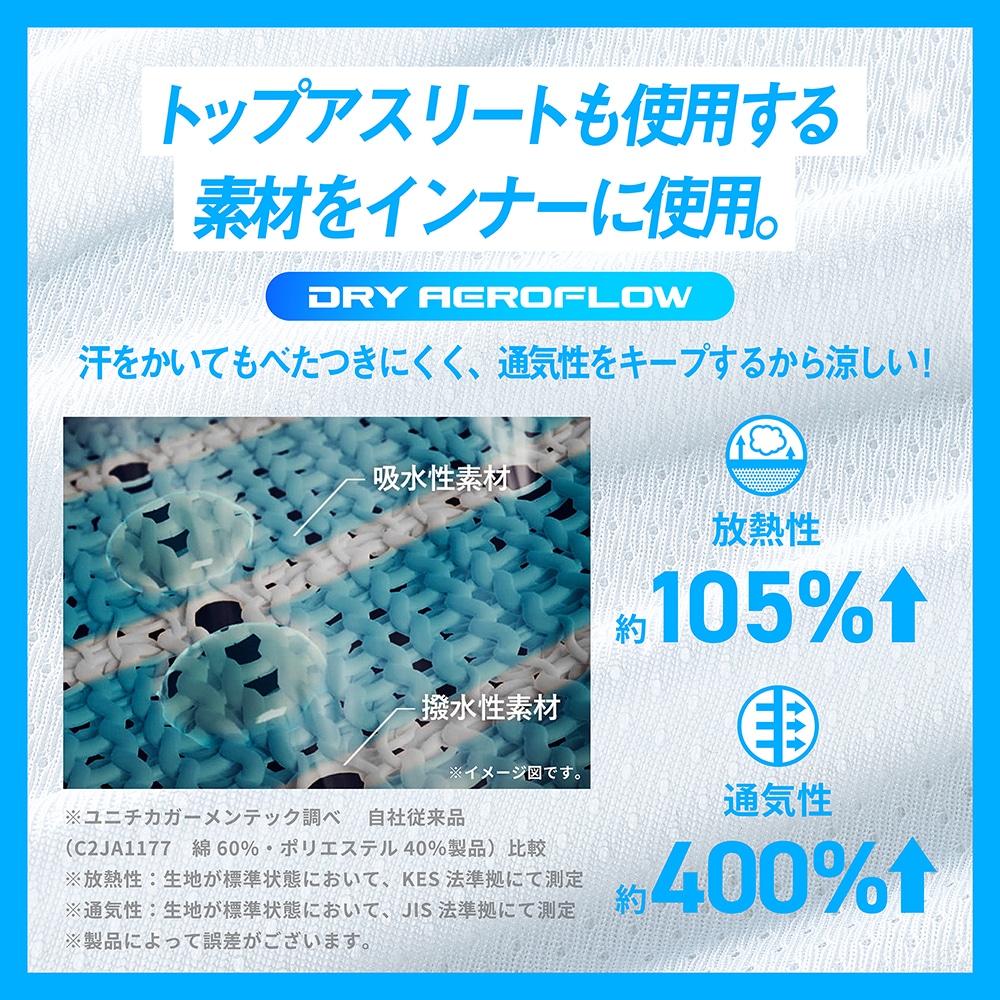 汗処理／通気】カルエアーアンダークルーネック半袖シャツ