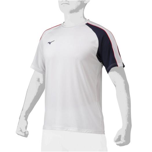 MIZUNO SHOP [ミズノ公式オンラインショップ] Tシャツ(半袖)[ユニセックス] 01 ホワイト×ネイビー 12JA2T90の画像