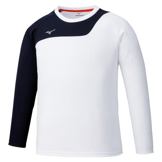 MIZUNO SHOP [ミズノ公式オンラインショップ] Tシャツ(長袖)[ユニセックス] 01 ホワイト×ディープネイビー 32MA0140の画像