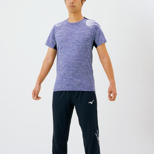 MIZUNO SHOP [ミズノ公式オンラインショップ] MCラインTシャツ[ユニセックス] 14 ディープネイビー杢×ディープネイビー 32MA1110の画像