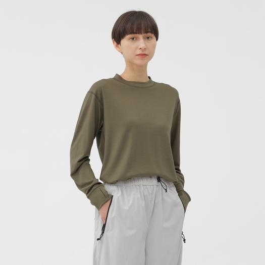 MIZUNO SHOP [ミズノ公式オンラインショップ] 【MARGARET HOWELL】メリノウールクルーネックシャツ ウィメンズ 38 カーキ B2JACZ22